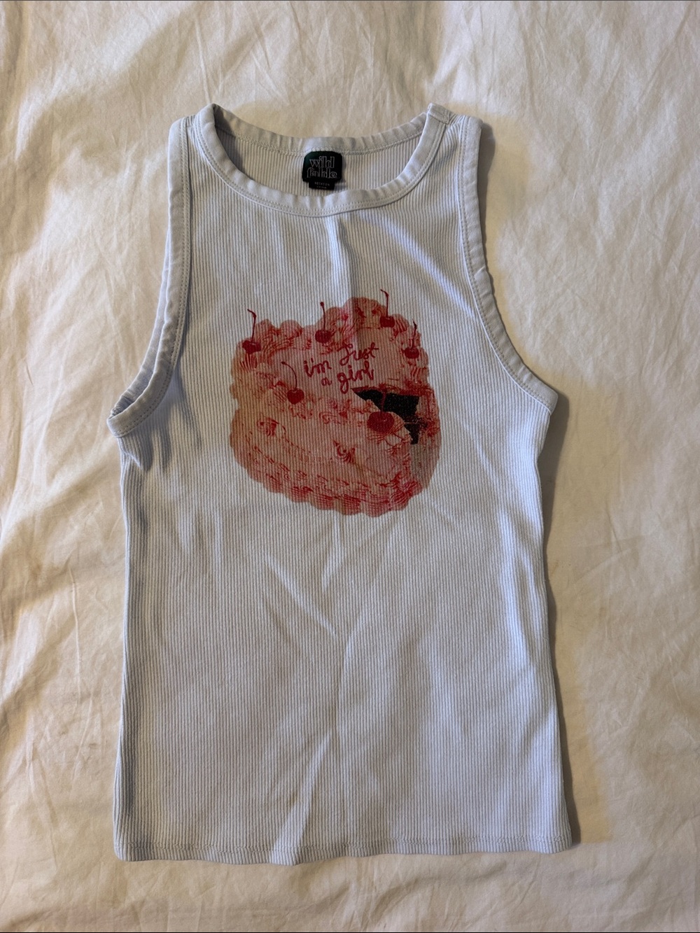 wild fable White Ribbed Tank with Pink/Red Cherry Cluster Graphic